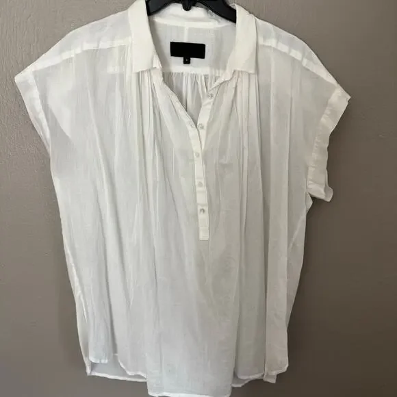 NILI LOTAN Normandy Blouse In white short sleeve sheer casual summer Size Small - Picture 2 of 7